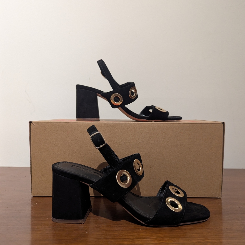 Topshop Black Heels with Gold Accents